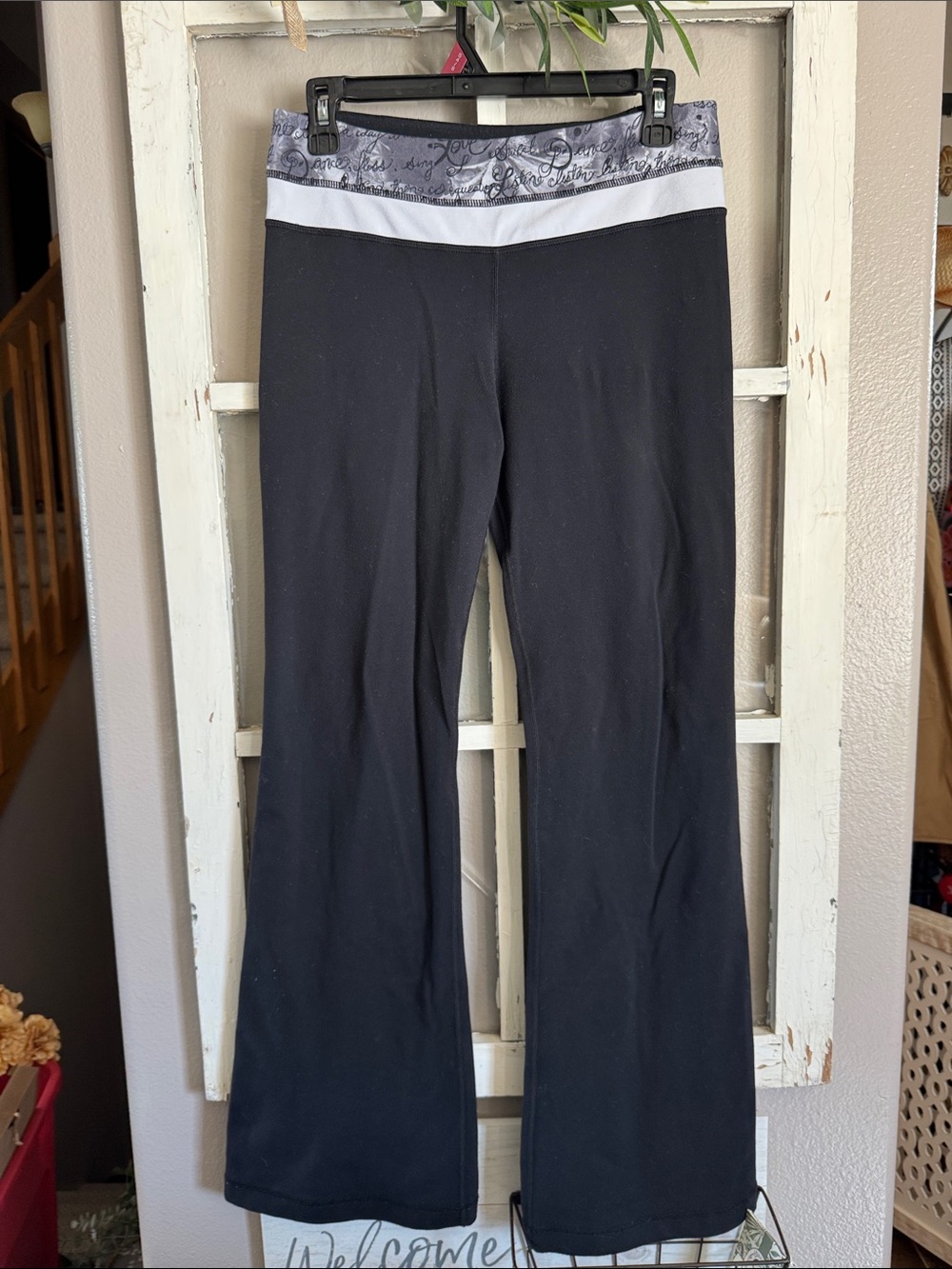 lululemon athletica Black Boot-Cut Pants with Gray Patterned Waistband